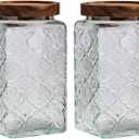 Vintage Glass Sealed Storage Jar With Sealed Wooden Lid, Kitchen Storage Glass Food Storage Container For, Coffee Beans, Oats, Flour, Cereal, Food Storage Jar (2*Plum Blossom)