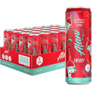 Alani Nu CHERRY SLUSH, Sugar Free, Low Calorie Energy Drinks, 200mg Caffeine, Biotin, B Vitamins, Zero Sugar, 10 Calories, 12 Fl Oz Cans, 24 Pack (BB: 07/2027)