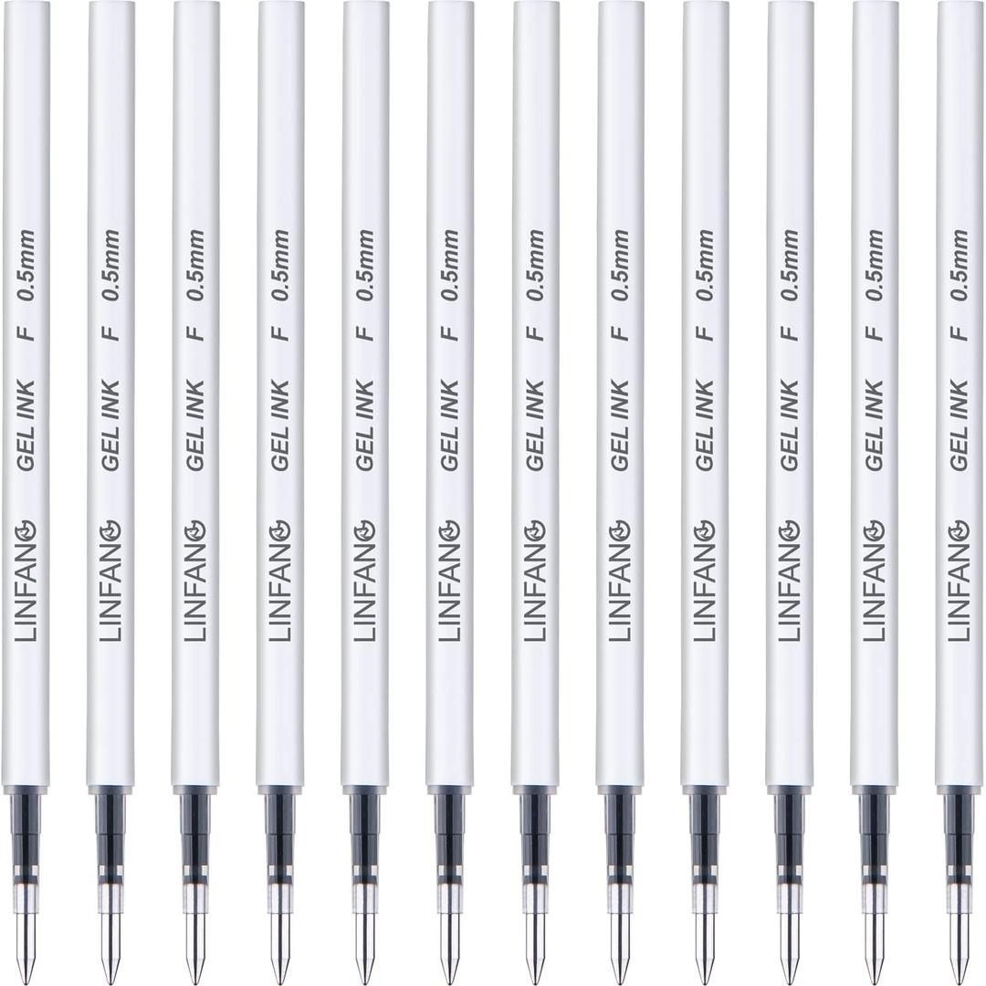 Black Gel Pens Refills, 12 Pack Retractable Gel Ink Pen Refills Bulk, Fine Point 0.5mm Tip Smooth Writing Quick Dry Gel Pen Refills for Journaling Writing School Office Supplies (12 Black)