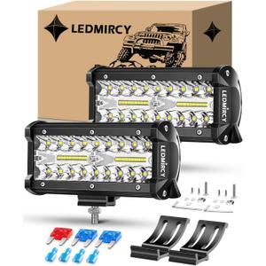 7 Inch LED Light Bar Spot Flood Combo Beam Triple Rows LED Pod Lights 2PCS White Off Road Lights for GMC Truck Tractor Excavator ATV SUV UTV Boat Cart IP68 Waterproof