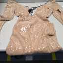 meilun Deep V Dress with Drawstring Long Sleeve Sequin Dress for Women Long Gown (Large, As Shown)