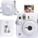 CAIYOULE Camera Case for Fujifilm Instax Mini 12 Instant Film Camera, Retro Leather Protective Camera Crossbody Bag for Fuji Mini 12 with Photo Album, Adjustable Shoulder Strap, Clay White-No Camera