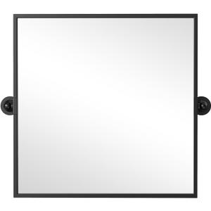 26"x26" Square Black Mirror,Pivot Mirror for Bathroom,Tilt Beveled Vanity Mirror,Metal Frame Piovting Mirror Hanging for Bedroom Entryway Living Room Farmhouse