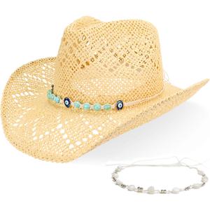 Women's Western Cowgirl Hat Men's Cowboy Hat Straw Cowboy Hat Woven Sun Hat Western HatUnique Two Decorative Bands