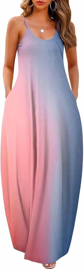 Wolddress Womens Maxi Dress with Pockets 2026 Casual Strap Plus Size Loose Plain Long Office Summer Beach Travel Dresses (5XL)
