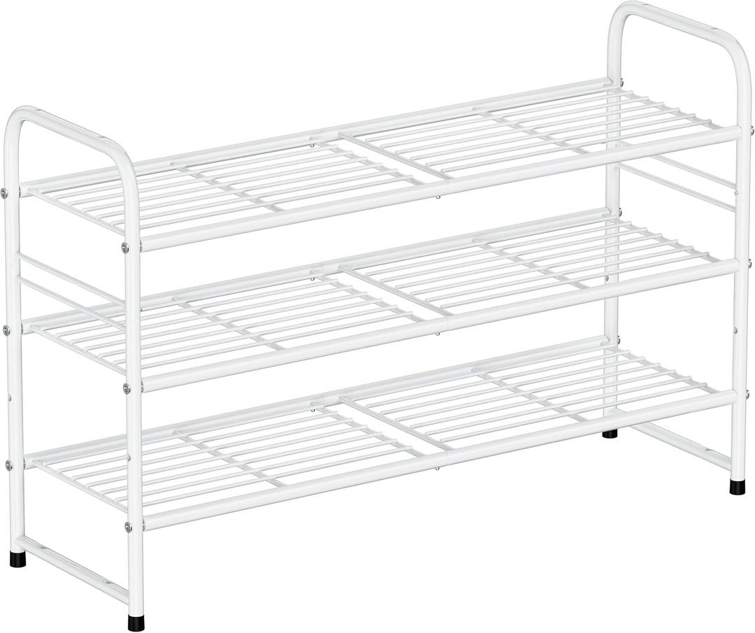 SUFAUY 3-Tier Shoe Rack, Closet Metal 33" Wide Shoe Rack Organizer Heavy Duty, Stackable, White