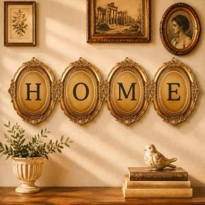 Sieral Home Vintage Wall Decor - Set of 4 Individual Antique Gold Letters, Vintage Frame Wall Sculpture Retro Baroque Style, Gallery Wall-sculpture for Living Room, Hall, Elegant Wall-decor, 6.3 × 8.07 inches