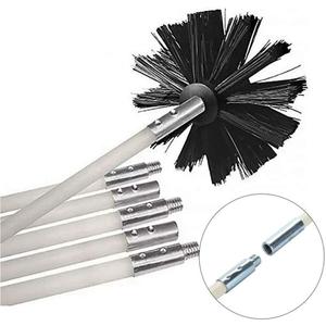 Chimney Cleaning Brush Kit, Duct Vent Cleaning Set with 5 Pcs Bendable Connectable Flexible Rods, 1 M8 Thread and 1Pcs Replaceable Brush Head, Drainage Pipeline Flue Cleaning Tool