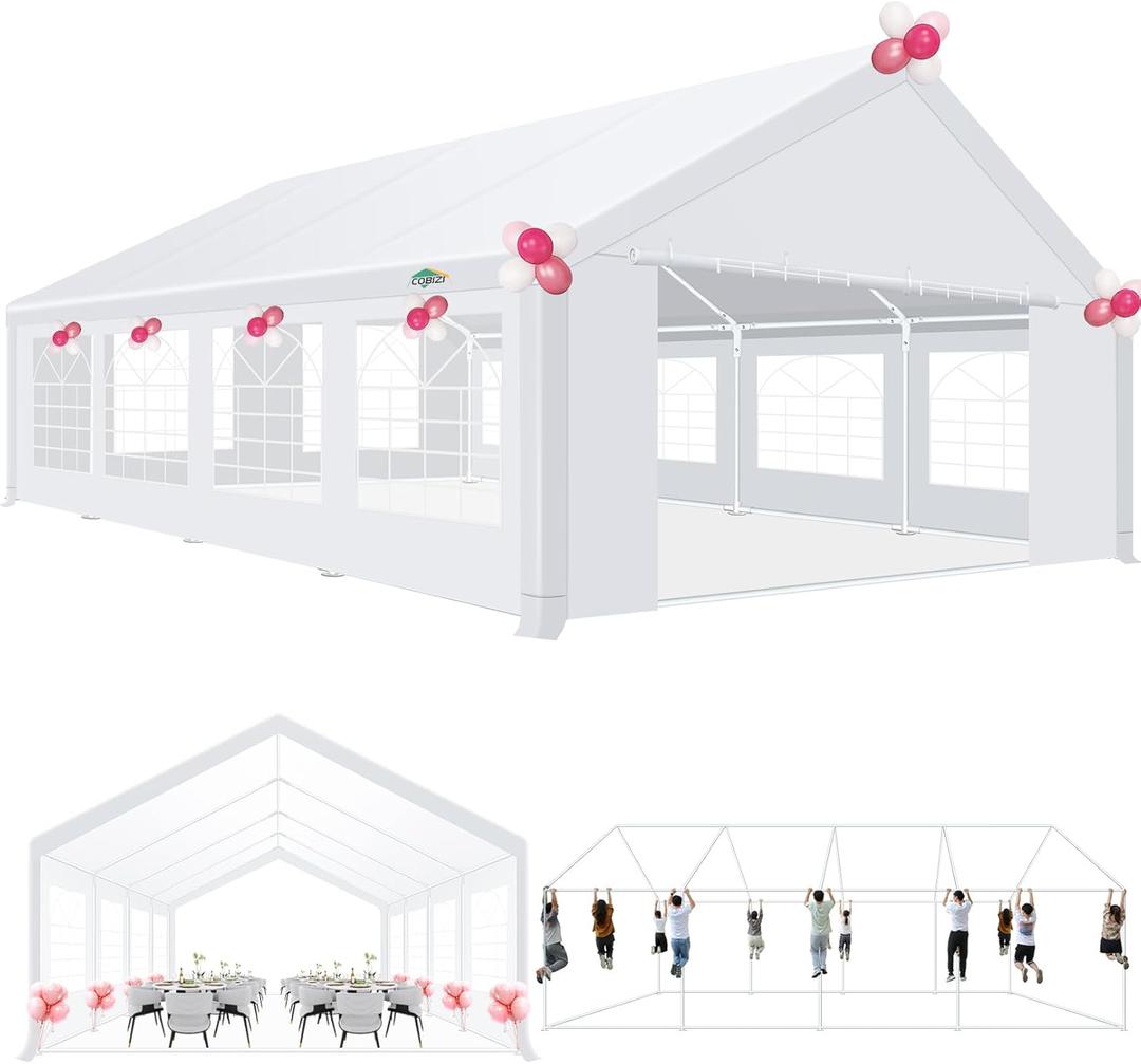 COBIZI 20x30 Party Tent Heavy Duty, Galvanized Wedding Tent, Event Shelter Tent for Parties, Large Outdoor Gazebo with Removable Sidewall & Built-in Sandbag, Carpas para Fiestas, Waterproof, White