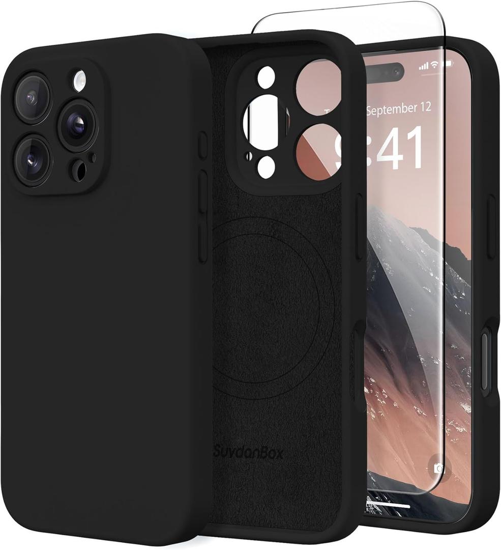 Magnetic for iPhone 16 Pro Max Case, Compatible with MagSafe, [Full Camera Protection][Screen Protector] Silicone Shockproof Protective Phone Case for iPhone 16 Pro Max 6.9", Black