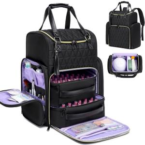 Nail Bag Organizer Case Backpack, Nail Bag Holds 80 Bottles (15ml-0.5 fl.oz) and Nail Lamp, Nail Polish Case with 2 nail polish Bag, Portable Travel Backpack for Nail Tech Supplies Manicure Tools