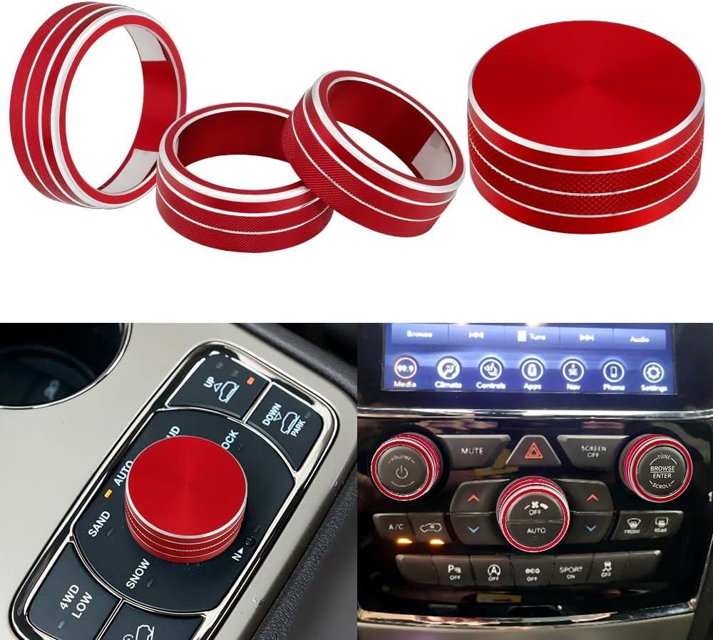 LECART Car Interior Accessories Fit for Jeep Grand Cherokee 2022-2014 AC Knob Covers & 4WD Switch Knob Cover Red Auto Decoration Stylish Metal Decal Decor Trims 4Pcs