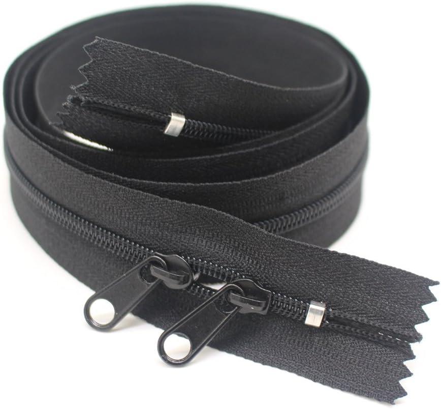 MebuZip 2PCS 26 Inch #3 Double Slider Zippers Head to Head Closed End Black Nylon Coil Zippers for Sewing, Purses, Bags, Handbags, Totes, Pillowcases, Bed Sacks (26" 2pcs)