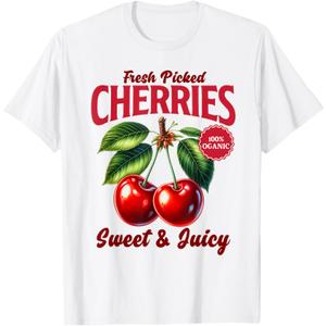 Cherry Farmer's Market Fresh Picked Cherries Cherry Lover T-Shirt, Medium,  White