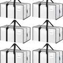 6 Pack Extra Heavy Duty Large Moving Bags with Strong Zipper & Comfortable Handles, Sturdy & Durable Clothes Storage Bags Totes Bins, Packing Moving Boxes for College Supplies, White