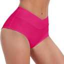 Bellecarrie Women's V Cut High Waisted Bikini Bottom Tummy Control Full Coverage Swimsuit (L)