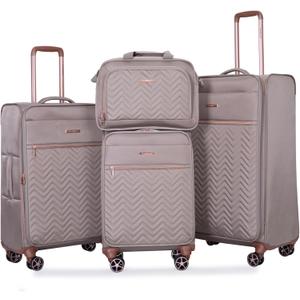 Travelhouse Luggage Set, Softside Suitcase 4-Piece (16/20/24/28), Expandable Lightweight Luggage Sets with Duffel Travel Bag,Suitcase with Double Spinner Wheels (Khaki)