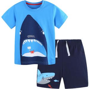 Bumeex Toddler Boy's Cotton Short Sleeve T-Shirt and Short Set 4 Y (A03#blue Shark)