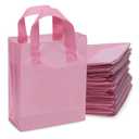 Prime Line Packaging Plastic Gift Bags with Handles, Pink Gift Bags for Small Business, Boutiques, Thank you, Goodie, Frosted Party Favors, Bulk, 8x4x10, 100 Pack