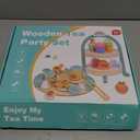 Wooden Tea Party Set for Little Girls, Toddler Tea Set with Cupcake Stand & Food Dessert, Pretend Play Food Kitchen Accessories for Kids Girls Age 2 3 4 5 6 Birthday Gift Wood Educational Toys