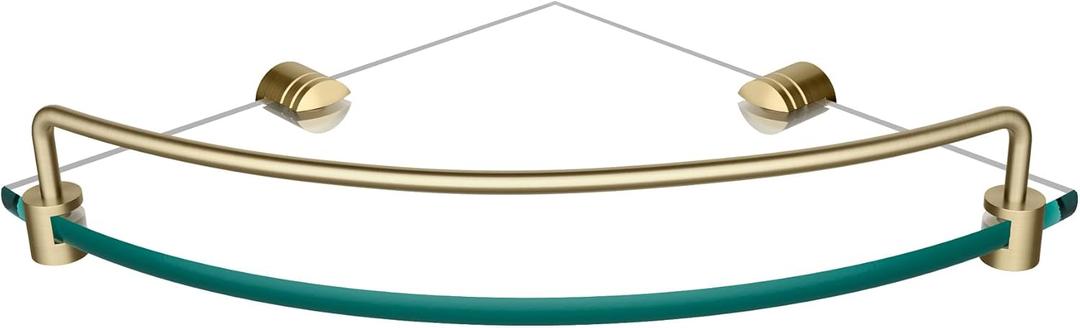 Kraus Elie Glass Bathroom Corner Shower Shelf with Rail in Brushed Gold, KEA-18846BG