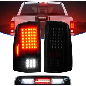 LED Tail Lights Assembly + 3rd Brake Light Fit for Dodge Ram 1500 2500 3500 2009-2018 & for Dodge Ram 1500 Classic 2019 (Only Fit FactoryHalogen Version and 921 Reverse Bulb) Smoke Lens