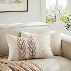 Farmhouse Leaves Lumbar Pillow Covers Set of 2, 12x20in Mixed Brown