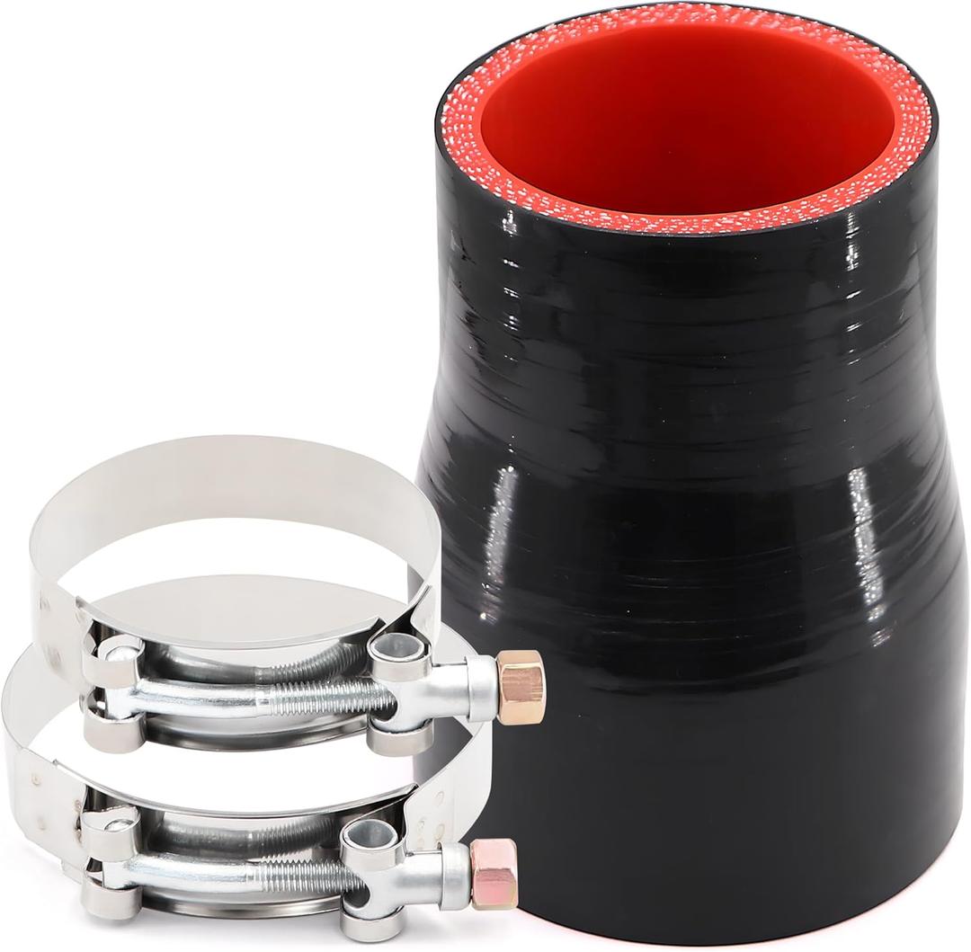 High Performance 5-Ply Reinforced Straight Length 4 Inch ID 2 to 2.5 Inch Silicone Reducer Coupler Hose with 2 T-Bolt Clamps,Wall Thickness 6mm Suitable High Level Turbo Pipe