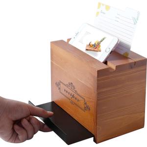 WELLAND Wood Recipe Box with 4 x 6 Inches Cards, Phone Slot on the Top, Pull-out iPad Holder Stand, Card Dividers with Tap