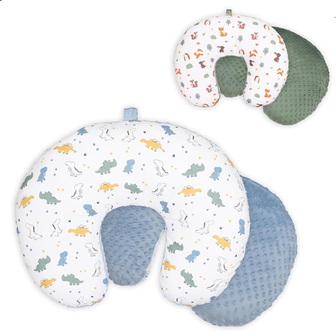 Double-Sided Baby Nursing Pillow Cover Set - 4 Pack - Soft Unisex Breastfeeding Pillow Cover for Girl & Boy with Hanging Loop - Multipurpose Washable Quick-Dry Slipcover Case with Waterproof Liner (Multicolor)