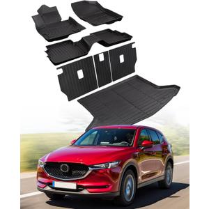 7 PCS for Mazda CX5 Floor Mats 2025 2024 2023 2022 with Cargo Liners Backrest Mat, Full Set Back Seat Cover Protector All Weather Trunk Front Rear Automotive Car Rubber Carpet Mat CX-5 Accessories