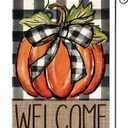 AVOIN colorlife Fall Pumpkin Welcome Garden Flag Double Sided, Autumn Thanksgiving Holiday Harvest Buffalo Plaid Yard Outdoor Decoration 12x18 Inch (Orange)