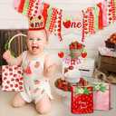 24 Pcs Strawberry Party Favor Bags With Handles - Berry Goodie Gift Bags for Kids, Kraft Paper for Birthday Party Supplies and Decorations