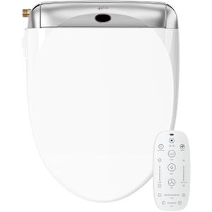 LEIVI Electric Bidet Toilet Seat with Wireless Remote and Side Panel, Multiple Spray Modes, Adjustable Heated Seat, Warm Water and Air Dryer, Auto LED Nightlight, Round (Silver)
