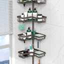 DAOYA Corner Shower Caddy Tension Pole - Adjustable 4-Tier Shower Shelf Stainless Steel Corner Tension Rod Bathroom Organizer Shampoo Holder with Soap Holders & Hooks for Bath, Tub, Floor Space Saving
