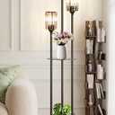 Crystal Floor Lamp for Living Room with Shelves, Industrial Modern Standing Black Lamp with Table for Bedroom, Glass Vintage Unique Tall 3-Lights Fancy Lamp with ON/Off Foot Switch (Warm White)