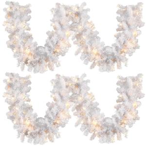 Hotop 9 ft Faux Spruce Artificial Christmas Garland LED Warm Pine Prelit Battery Operated Lighted Garland for Seasonal Indoor Home Fireplace Mantle Tree Stair Decor (2 Pcs, White)