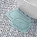 Laura Ashley - Reversible Cotton Bath Mat, Premium Bathroom Dcor, Machine Washable Bathroom Rug, Highly Absorbent, 17"x24"/20"x32" 2-Piece Set, Aqua
