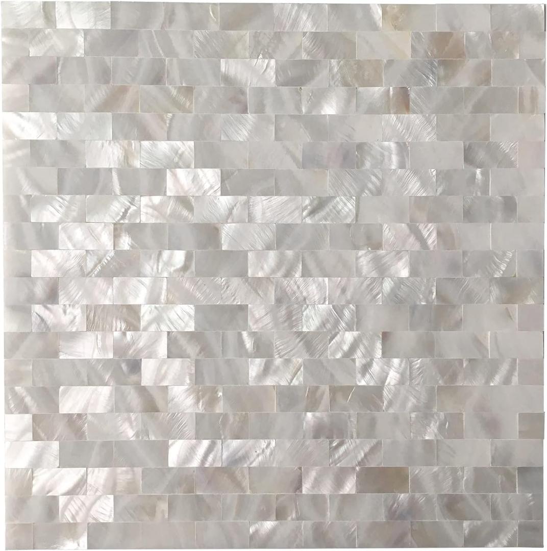 Art3d Mother of Pearl Wall Brick Shell Mosaic for Kitchen Backsplashes, Bathroom Walls, Spa Tile, Pool Tile, 12" x 12" (Pearl White)