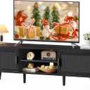 SUPERJARE TV Stand for 65 Inch TV, Entertainment Center with Adjustable Shelf, TV Console with 2 Cabinets, Media Console, Solid Wood Feet, 4 Cord Holes, for Living Room, Black (53.9")