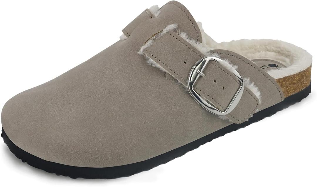 Sweechee Women's Cork Footbed Clogs with Soft Fur Lining, Comfortable Shearling Slippers Women's for Winter (8-9)