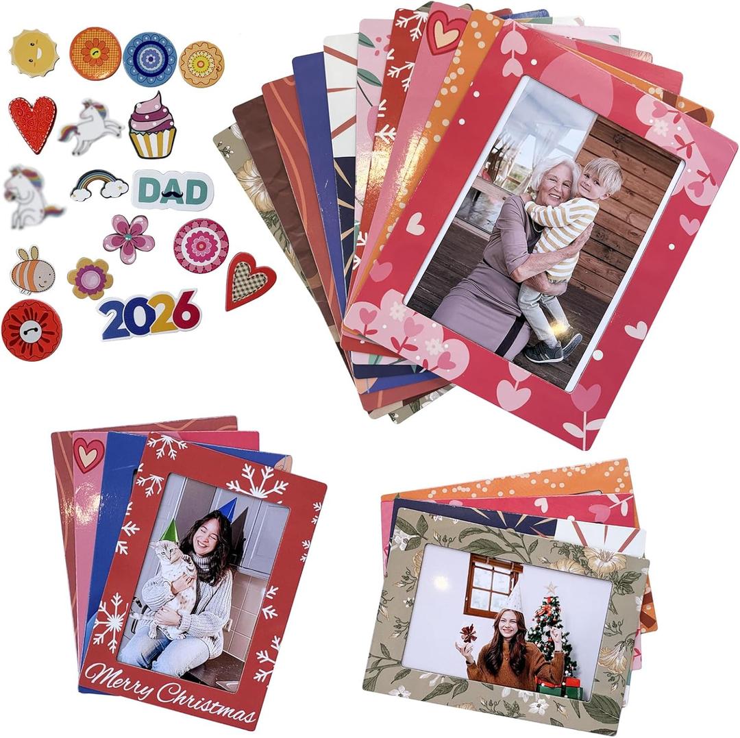 BETTSTATION 4x6 Magnetic Picture Frames for Refridgerator, 20pcs Colorful Magnet Photo Frame for Fridge Holds for Instax Mini 3.5x5 Photos Note Schedule Holder for Home Office School Lock Stroage