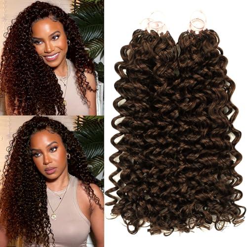 Crochet Real Human Hair Brown 120g Water Wave Human Crochet Hair Extensions Pre Looped Unprocessed Feather Human Hair Crochet Bundles 4# 100 Strands (20Inch Brown)