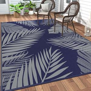 GENIMO Outdoor Rug, Waterproof Plastic Rugs for Patio, 5'x8' Blue Grey
Outside Large Leaf Carpet Mat for Porch Decor, Deck, Balcony, Camping, RV, Backyard, Picnic, Beach, Reversible, Foldable