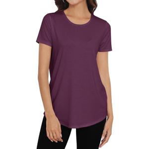 Smile Fish Women Crewneck Loose Fit Tunic Tops Short Sleeve Dressy Casual Summer Long Tee Shirts to Wear with Leggings Cotton Burgundy Red, L
