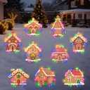 9 PCS Christmas Gingerbread House Yard Signs with LED Lights, Xmas Gingerbread Outdoor Decorations with Stakes, Christmas Garden, Yard, Lawn, Patio, Pathway Decor