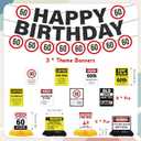 60th Birthday Decorations Women Men - 15 Pcs Caution Logos Banners Garland Hanging Swirls Funny Centerpieces Table Decor For Her Him Cheers To 60 Years Party Supplies (Black Red)
