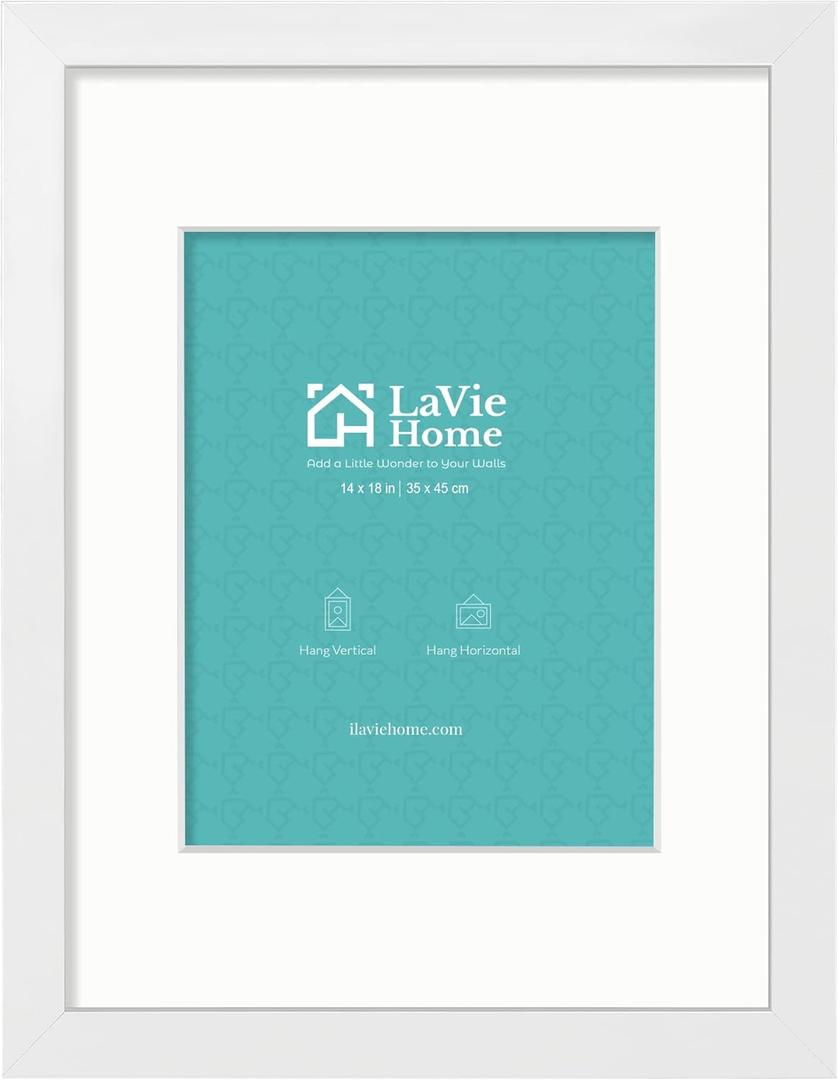 LaVie Home 14 x 18 Poster Frame White, Display Pictures 12x16 with Mat or 14x18 Without Mat, Stable and Sturdy Picture Frame and Polished Plexiglass, Horizontal and Vertical Format of The Wall1 Pack