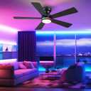 Black RGB Ceiling Fans with Lights - 46" Flush Mount Ceiling Fan with Remote APP, RGB+3CCT Dimmable Led Light, Reversible 6 Wind Speeds&2H Timer, Low Profile Modern Fan Light Fixture for Bedroom Party