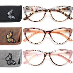 Cat Eye Reading Glasses for Women, Stylish Blue Light Blocking Computer Readers, Lightweight Spring Hinge Fashion Eyewear for Daily Use, 1.50 (Tortoise/Clear/Pink)